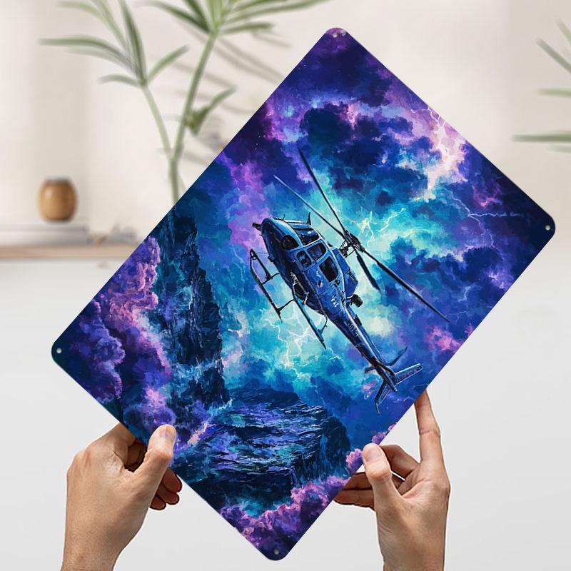 

Helicopter Stormy Mountain Landscape Metal Poster Customized Wall Art Retro Vintage Tinplate Signs for Decoration Living Room 7.9x11.8In(20x30cm)
