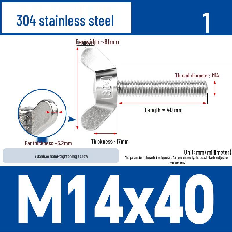 304 Stainless Steel Butterfly Weld Screw Yuanbao Hand-Tight Horn Bolt M3-M16