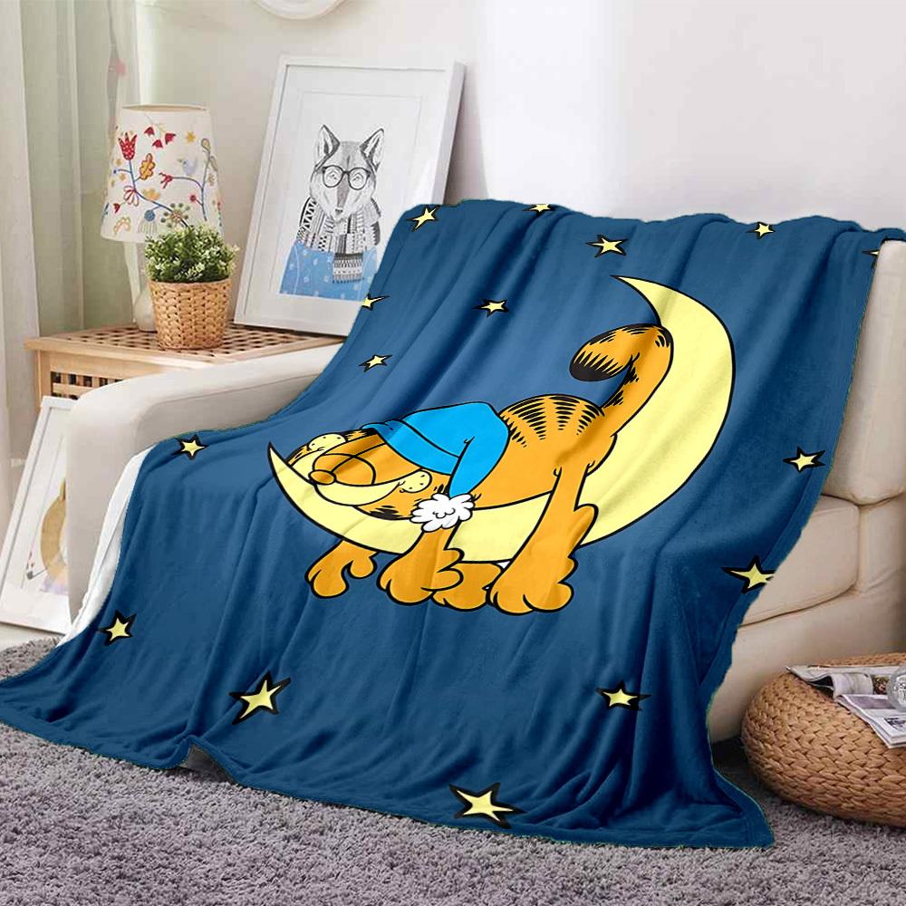 1pc Garfield Cat Flannel Throw Blanket HD Printed Lightweight Soft Warm All Season Blanket for Sofa, Bed, Travel, Camping Machine Washable
