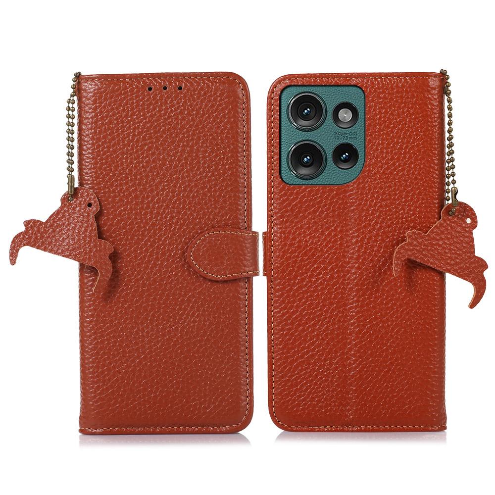 

For Motorola Edge 50 Neo 5G/Moto S50 5G/Thinkphone 25 5G Case RFID Blocking Litchi Texture Genuine Cow Leather Phone Cover Brown