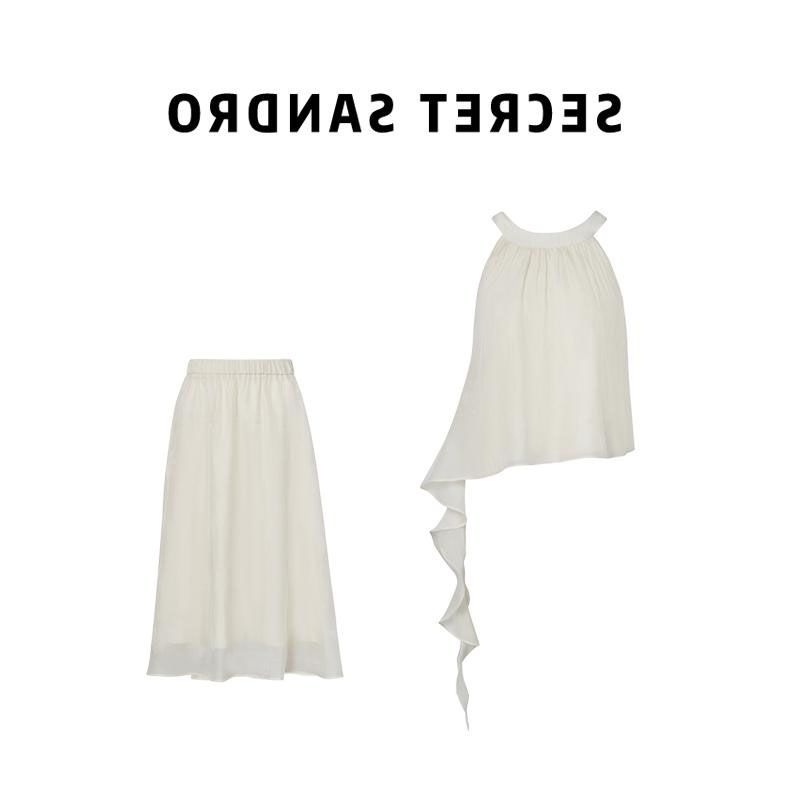 

Чжан Юань Тот же стиль Женский летний элегантный необычный топ без рукавов с лентой Юбка миди с завышенной талией и драпировкой Супер фея Комплект платья Suit L