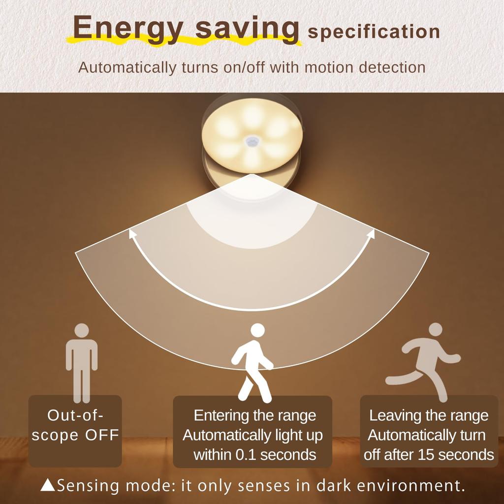 Iseebiz Sensor Motion Sensor Night Indoor Light Auxiliary USB for Warm White Light Light, Light, Light, Light, Sensor, 360° Rotation, LED, Footlight,
