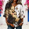 Womens Plus Size V Round Neck Mid Sleeve Front Button Chic Casual Loose Comfortable Weekend Ladies Blouse