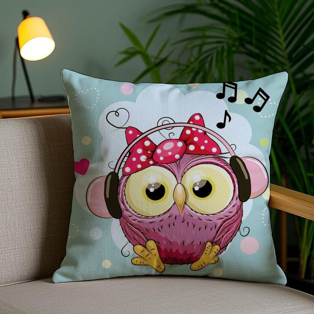 Cute Cartoon Owl Cushion Cover Soft Short Plush Double-Sided Printing Home Decor Machine Washable Pillow Case Gift
