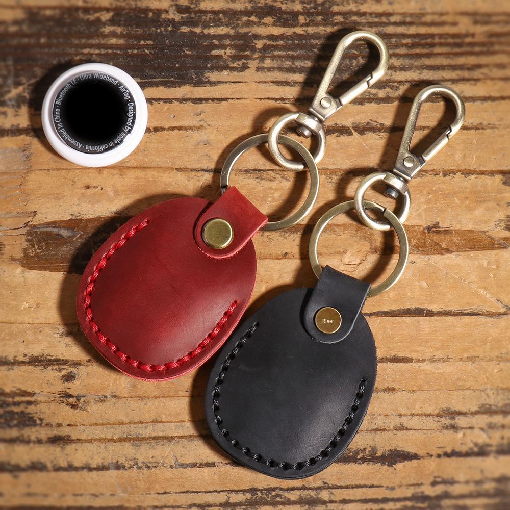 Genuine Leather Anti-Lost Access Card Holder with Keychain and Locator Slot