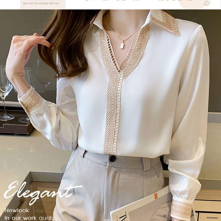 

Блузка из шифона высокого класса, женская осенняя новинка, модный топ в иностранном стиле с длинными рукавами 2XL слоновая кость