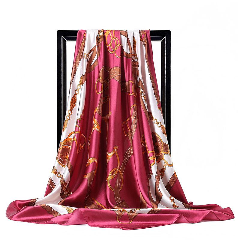 New Women Silk Scarf For Neck Hair Designer Bag Warp Soft Neckerchief Hijab Headscarf Female Foulard Print Paisley Scarf 90*90cm
