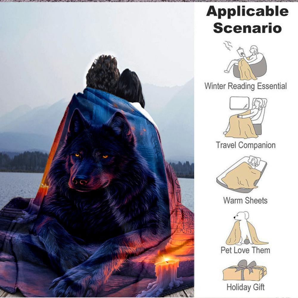 1pc Mystical Wolf Blanket, Lightweight Flannel Fleece with Digital Printing, Soft Warm for Sofa, Travel, Camping, Office, Couch, Chair, and Bed, All-S