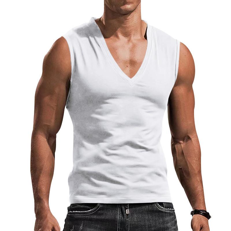 Men's Vest V-neck Solid Color Casual Breathable Slim Sleeveless T-shirt Men's Wear