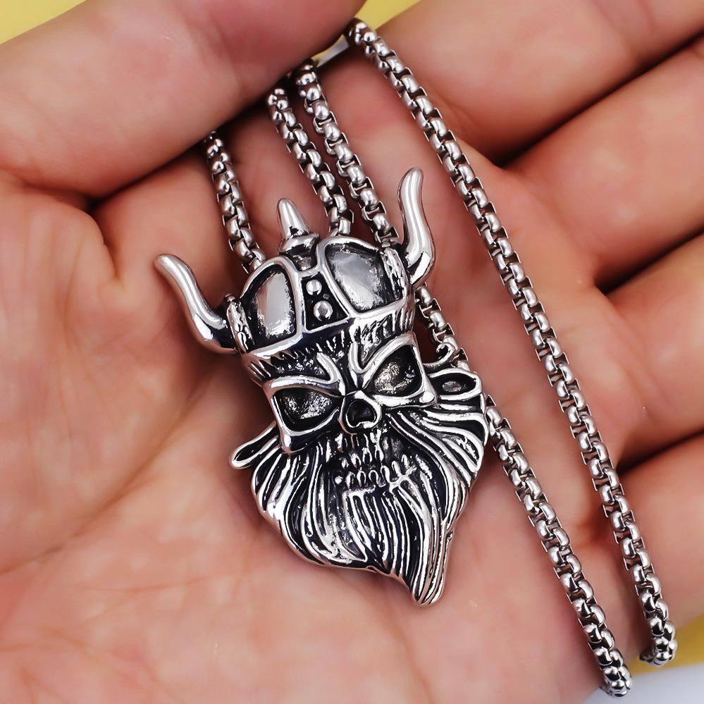 European and American Retro God of War Pendant Titanium Steel Devil Men s Necklace 60CM