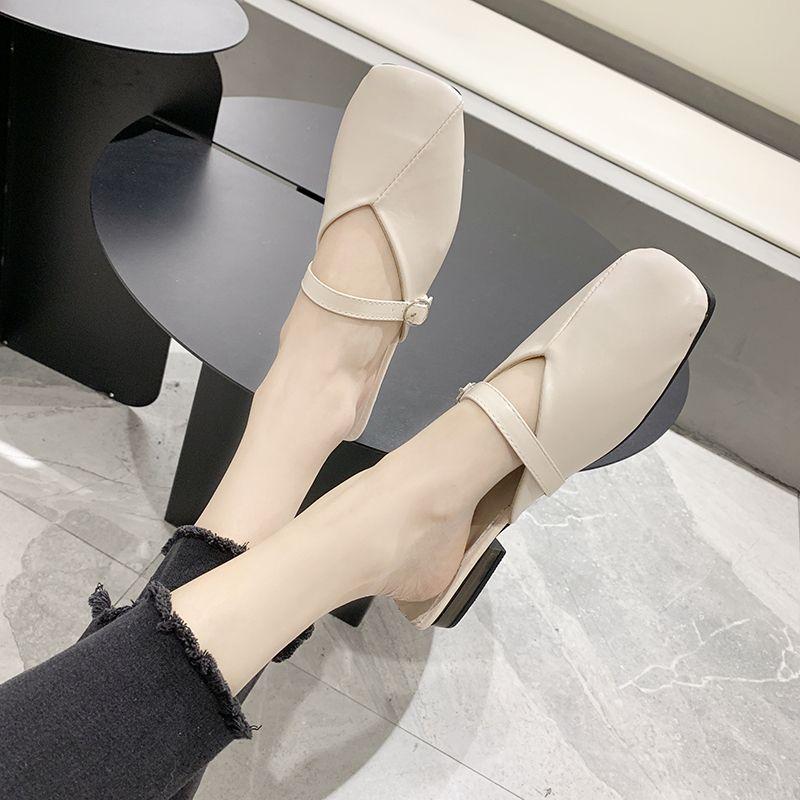 Slides Job Summer White Shoes for Women 2024 Low Heel Sandals Leather Mules Woman Slippers Y On Offer Luxury 39 Promotion W Shoe