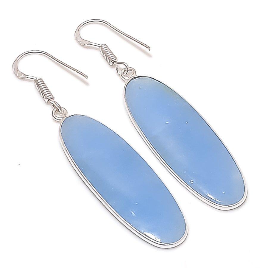 Natural Angelite Stone Gemstone Handmade 925 Sterling Silver Earring 2.29" AE-11419