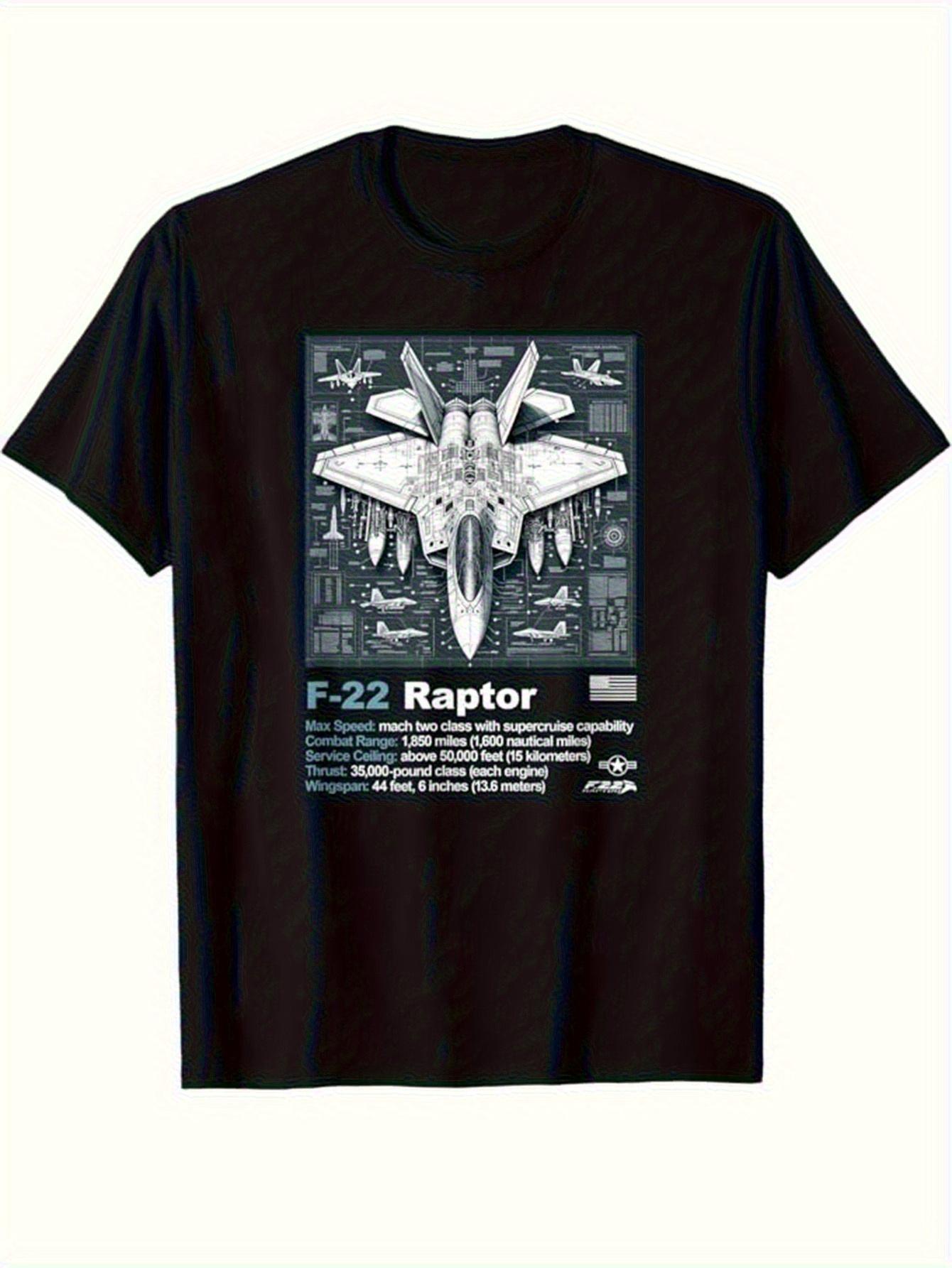 F22 Raptor Fighter Jet Blueprint Graphic TShirt 100 Cotton ONeck Short Sleeve Summer Casual Mens Tshirt Streetwear S