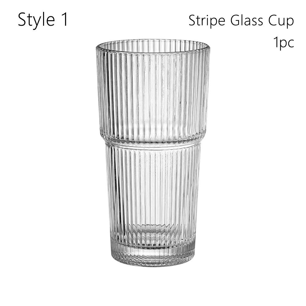 600ml Capacity Glass Tumbler Transparent Glasses With Lid and Straw Stripe Glass Cup Leakproof Large Capacity Water Cup 560ml