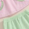 Baby Girl Summer Clothes Stripe Print Flying Sleeve Square Neck Tank Tops Ruffled Shorts Outfit