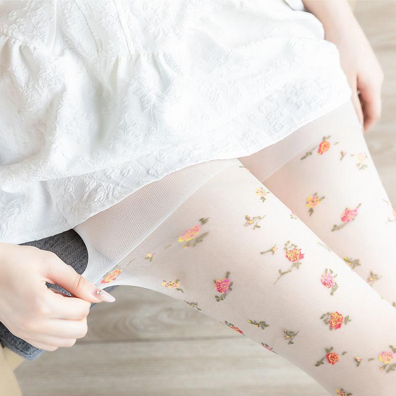 Pastellfarbene florale Strumpfhose japanischer Stil Blumenmuster süße Strümpfe