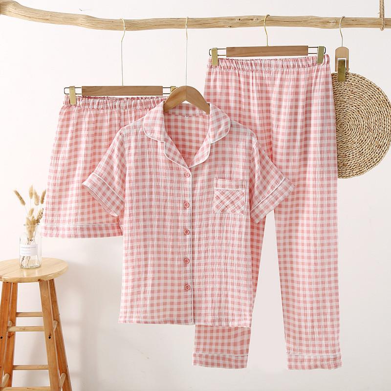 Cotton Gauze Couples Sleepwear Set With Sleeveless Shorts For Summer Home Lounge