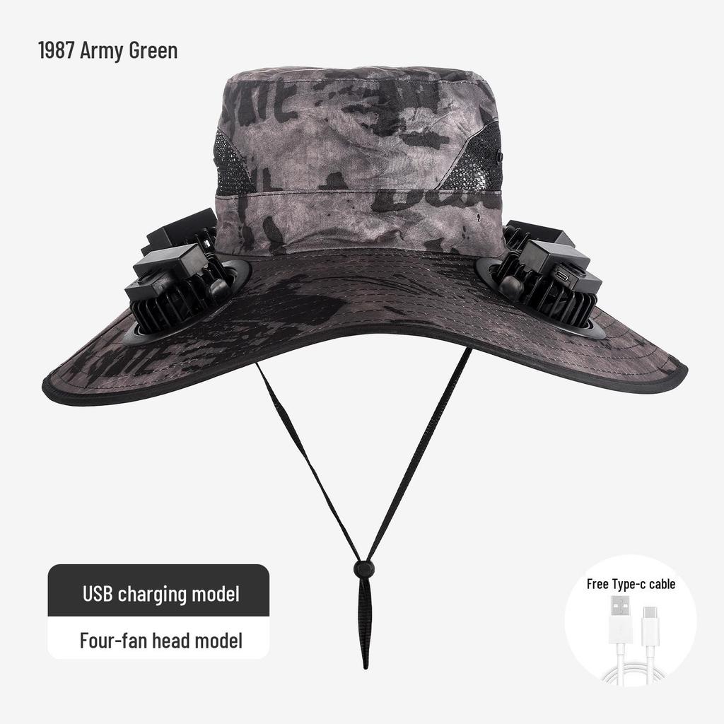 Solar-Powered Wide Brim Fisherman Hat with Fan for Sun Protection, Rechargeable and Portable for Outdoor Travel