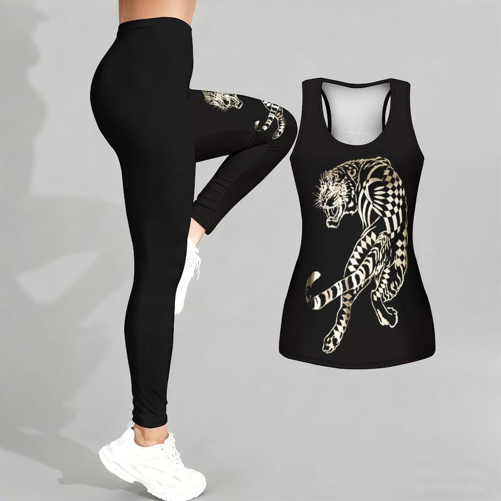 Animal Printed Yoga Outfit for Women Fashion Workout Leggings Fitness Sports Casual Yoga Set Sports Suit