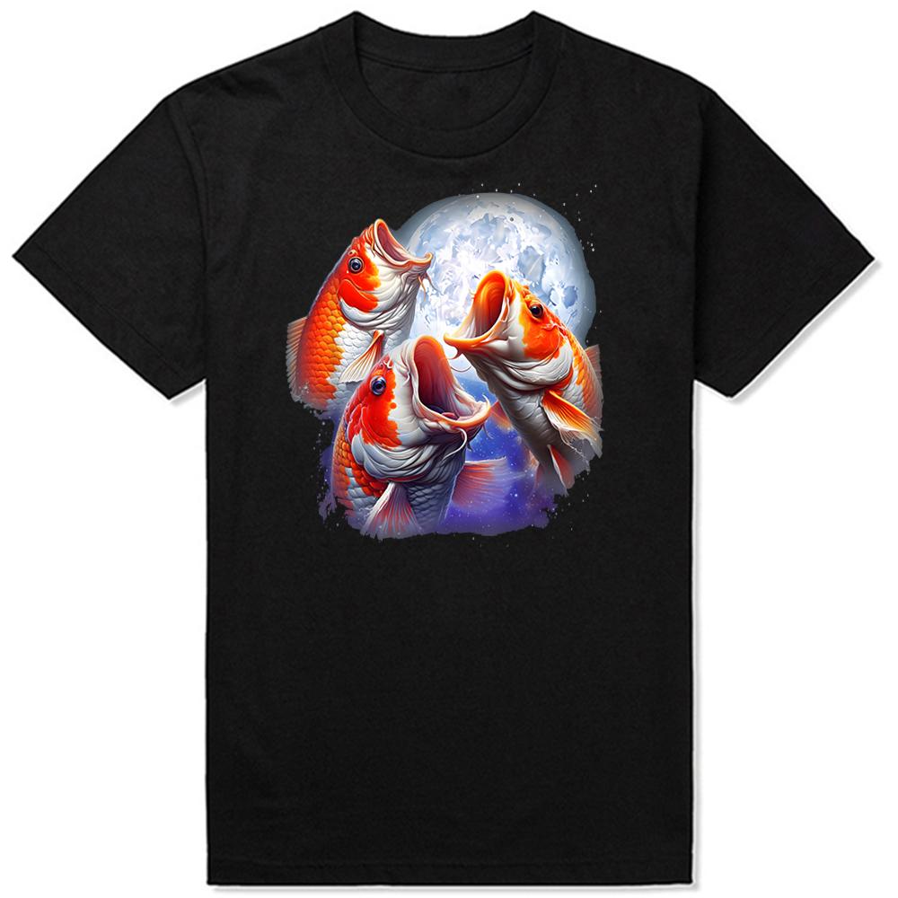 Fish Howling At The Moon Funny Carp Fishing T Shirts Men Cotton Humor Streetwear Tee Shirt Short Sleeve Unisex Loose Clothing