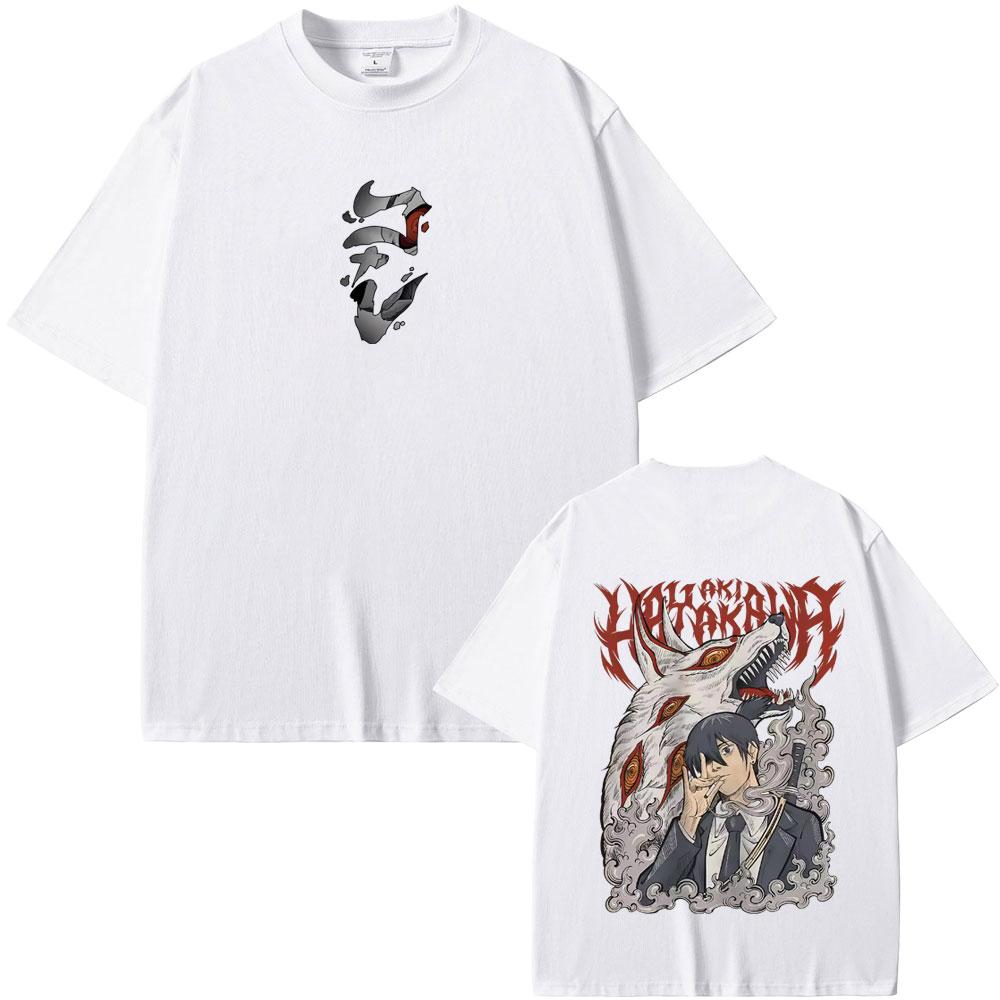Anime Chainsaw Man Merch T-Shirt Hayakawa Aki Beschwörung Kon Fuchs Teufel Grafik T-Shirts Herren Damen Lässig Vintage Übergroße T-Shirts