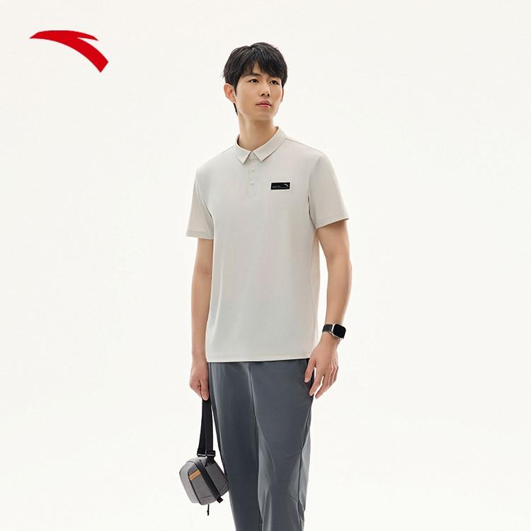 Anta Comfortable Simple Versatile Breathable Fashion Short Sleeve Polo Shirt Men tops Light-Sand-Gray 152527107-1
