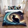 3pcs Anime Cat Moon Stars Bedding Set - Includes One Quilt Cover and Two Pillowcases (No Core) - Home Decor, Festival Gift, Polyester Fabric
