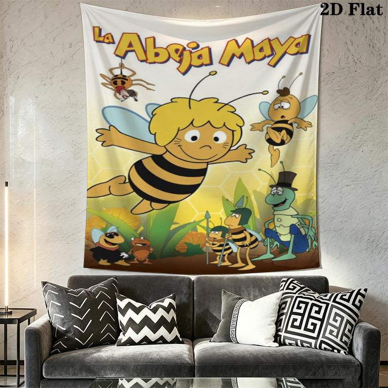 Bees and Maya Wall Tapestry Aesthetic Wall Hanging Printed Fabric Blanket Decorative Tapestries for Bedroom Living Room Home Decor