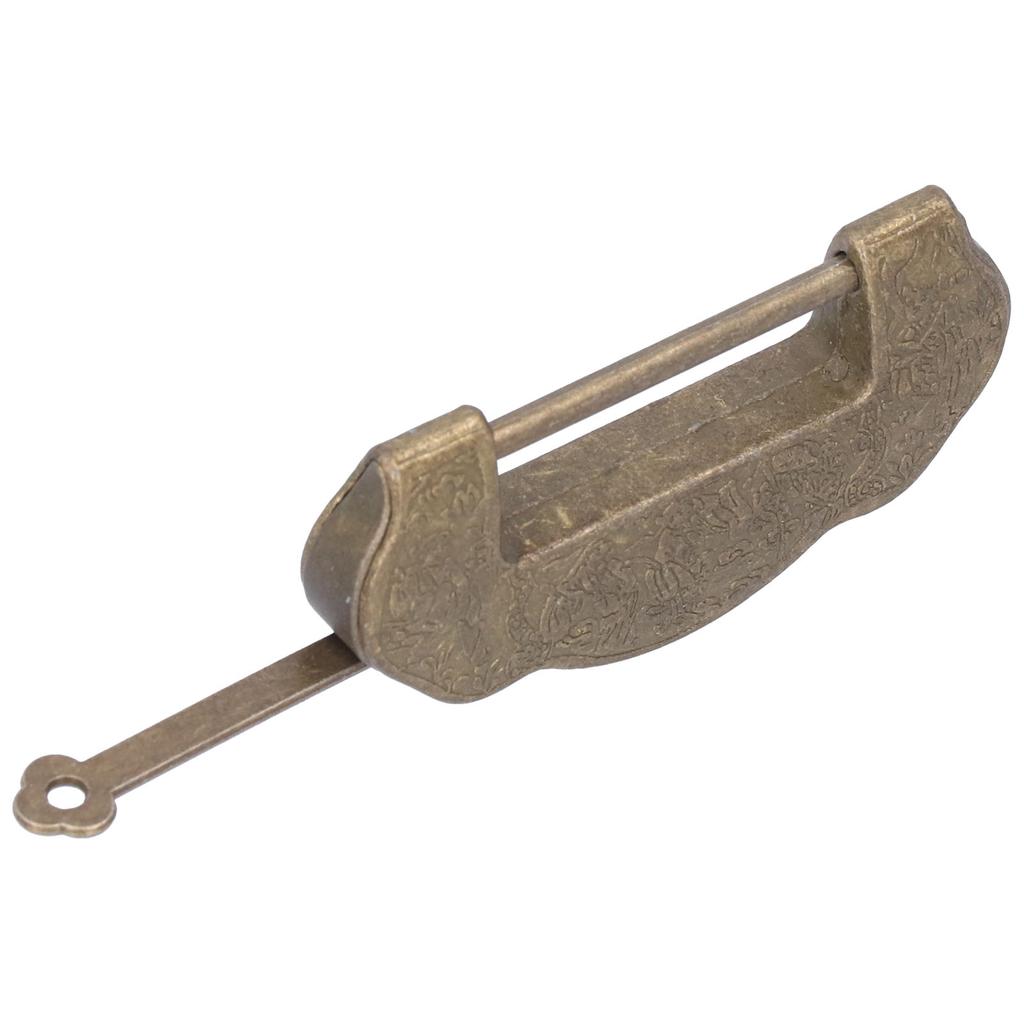 Chinese Carved Lock Set Ming Qing Dynasty Antique Brass Padlock for Cabinet Jewelry BoxAntique Brass Color