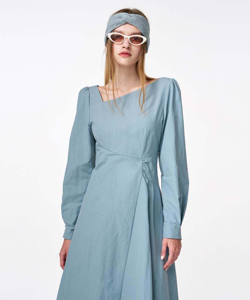 Etmont Unbalance Line Pintuck Dress Grayish Blue