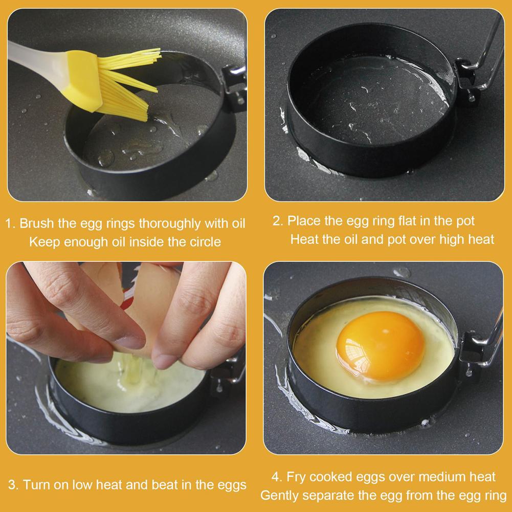 4 Stück Eierringe Antihaft zum Braten Runde Eierform mit Ölpinsel Spiegelei-Ring Edelstahl Eierkreise Eierformer
