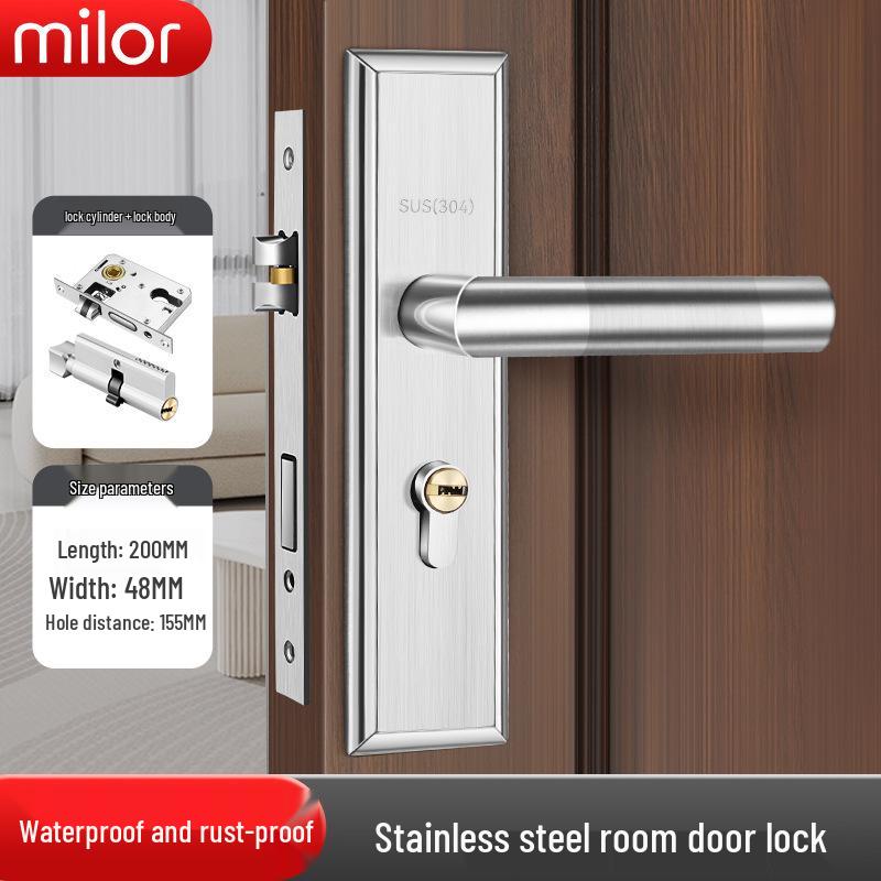 Universal Interior Door Lock Set: Silent Three-Piece Black Handle for Bedroom or Old Door Replacement