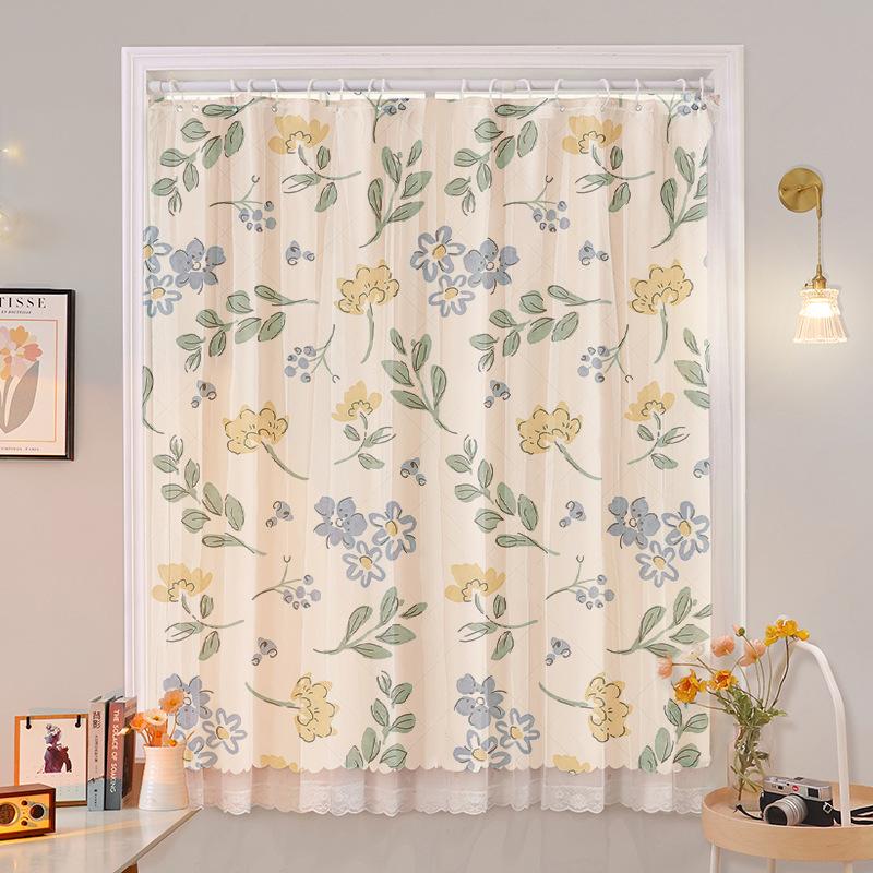 No Punching Ring Type Punching Blackout Curtains Dormitory Bedroom Bay Window Kitchen Opaque Gauze Curtain Finished Product