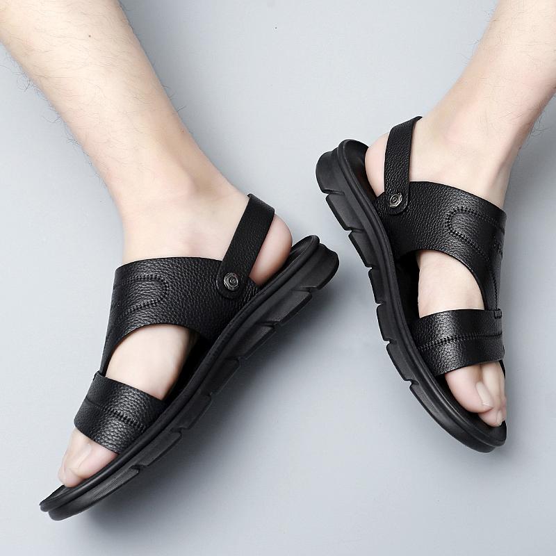 Fashion 2024 Men's Slippers Summer New Sandals Men PU Leather Sandals Adult Thick-soled Beach Shoes Non-slip Open-toe Sandals