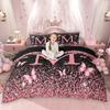 Homewish Initial Monogrammed Duvet Cover Set Black Pink Comforter Cover Set For Girls Butterfly Glitter Print Bed Set