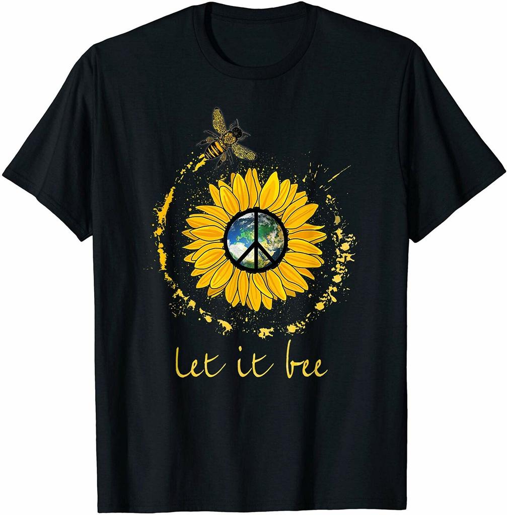 Let It Bee Flower Earth Peace Sign Hippie Tshirt Funny Vintage Gift For Unisex Cotton Tshirt Hip Hop Tees Harajuku Streetwear
