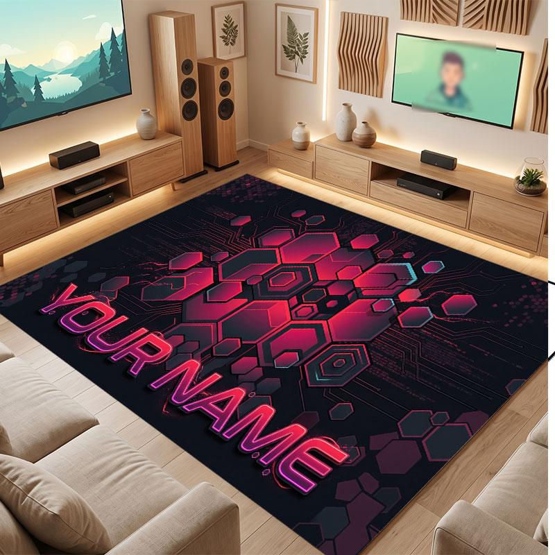 City Cyberpunk Theme Crystal Velvet Floor Rug Personalized Custom Name Text Warm Carpet Home Decoration
