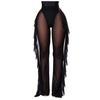 Women's Pleated Mesh Trousers Thin Transparent Irregular Full Length Pants