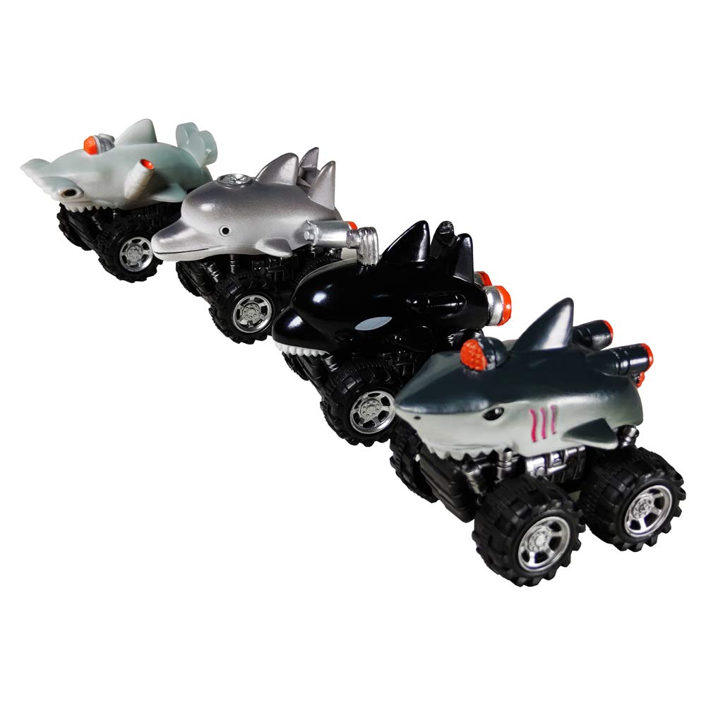 Pull Back Dinosaur Car Toy Monster Truck Vehicle Playset (4 Sea Animal Cars)