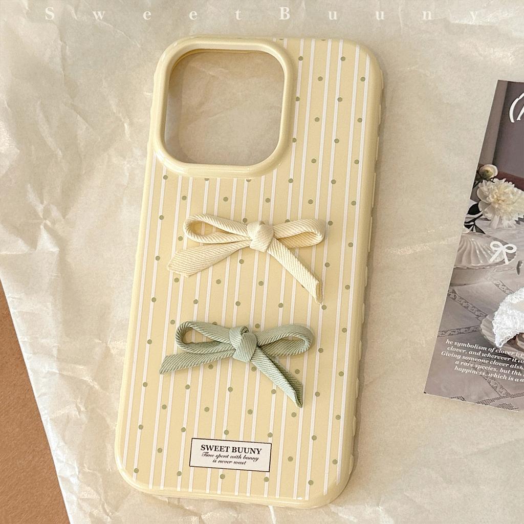 Korean Fresh Polka Dot Bow Iphone16 Mobile Phone Case Apple 15 Soft 13 Three Dimensional 14 Promax Suitable for 12