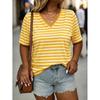 Womens V-Neck Short Sleeve Loose Fit T-Shirt With Floral Lake Scene Cartoon Bun Girl Print 2025 Casual Top