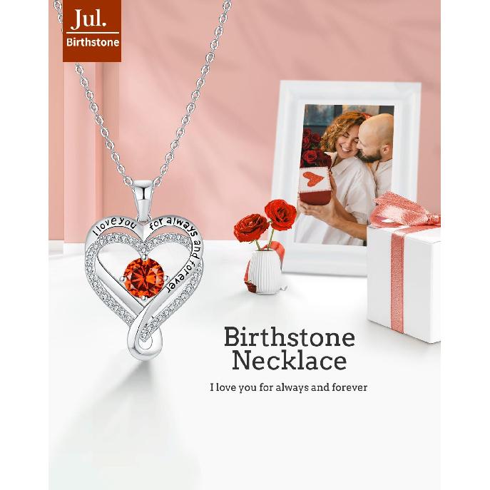 Schmuck für Frauen Ehefrau Unendlichkeit Herz Geburtsstein Ich Liebe Dich Halskette S925 Jubiläum Frauen Halsketten Geschenk für Freundin Mutter Tochter Sterling
