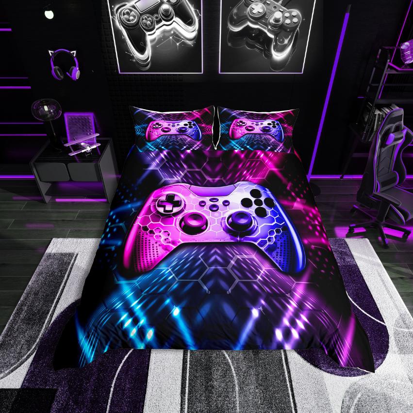 

Homewish Gaming Duvet Cover Set,Green Blue Gamepad Controller Comforter Cover Set,Modern Video Game Bed Set For Boy DE XS 100x135cm 2pcs&set