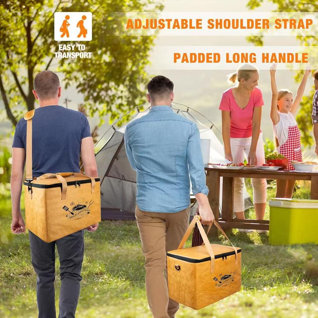 Insulation Bag Reusable Large Capacity BBQ Meat Storage Bag Heat Preservation Zipper Opening Thermal Layer For Grilling Outdoor Cooking