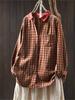 Johnature Vintage Plaid Shirts for Women Long Sleeve Spring Blouses with Turn Down Collar and Button Pockets