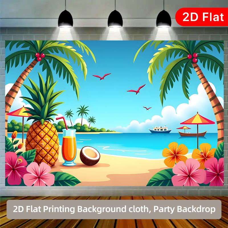 2D flat tropical Beach Coconut drink background cloth indoor and outdoor party suitable for room decoration polyester 100x150cm