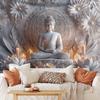 1pc Buddha for Lotus Flower Tapestry Wall Hanging - 85gsm Polyester Peach Light Beige Velvet, Serene 3D Spiritual Art with Intri