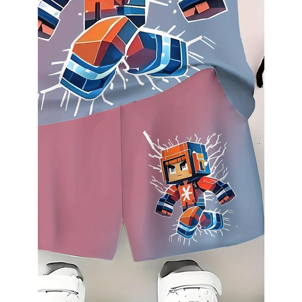 Set da ragazzo di pullover casual alla moda con stampa 3D, pantaloncini a maniche corte, maglietta sportiva T, pantaloncini T-shirt da esterno per ragazzi