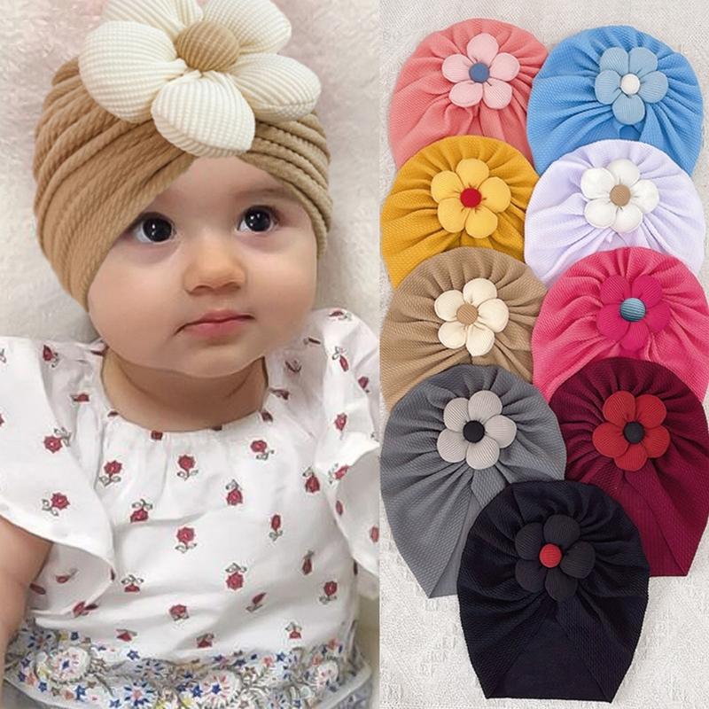 Nursery Hospital Turban Hat for 0-2 Years Baby Girls Infants Baby Beanie Cap Headwrap with Big Flower Soft Bonnet Cap