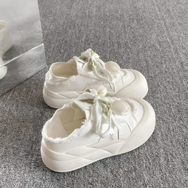 Milk huhu thick-soled bread little white shoes women's summer thin students versatile two wear one pedal canvas board shoes